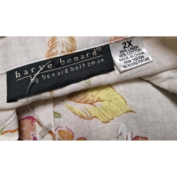 Womens Linen Blend Button Down Shirt Size 2X Harve Benard White Floral Print - Picture 4 of 6